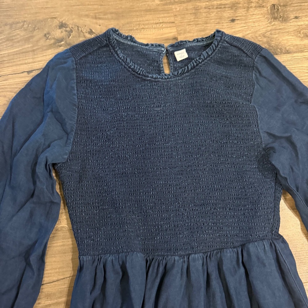 Old Navy Womens Medium Blue Smocked Long Sleeve Tiered Lyocell Midi Dress - Picture 8 of 11